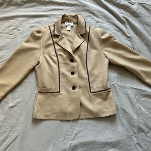 Beige Tailored Blazer with Contrast Trim Minimalist Chic Jacket Women’s Size 6P